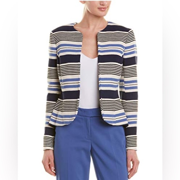 Anne Klein Stripe Tulip Hem Jacket Blue and Cream - Picture 14 of 14